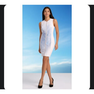 NEW ELIE TAHARI MILA Zip Front Sheath Dress White & Blue Size 4